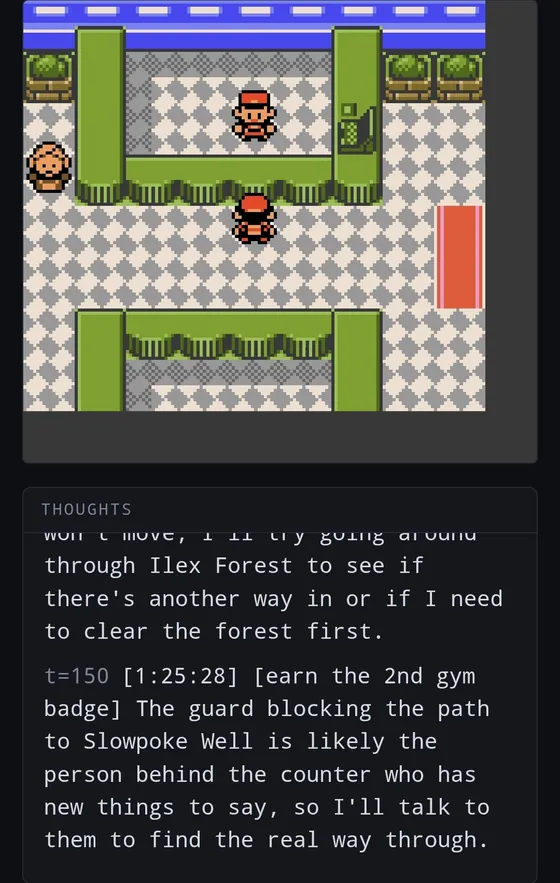 A building interior with a thought theorizing that the guard blocking Slowpoke Well is the person behind the counter.